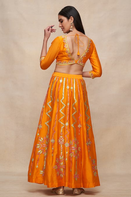 Shop Gulabo By Abu Sandeep Yellow Chanderi Gota Patti Embellished 8 Kali Lehenga at Aza Fashions Shop_Gulabo By Abu Sandeep_Yellow Chanderi Gota Patti Embellished 8 Kali Lehenga _at_Aza_Fashions