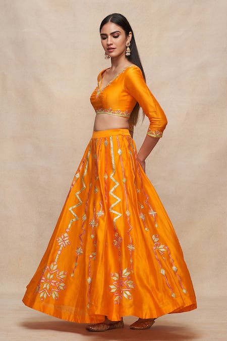 Buy Gulabo By Abu Sandeep Yellow Chanderi Gota Patti Embellished 8 Kali Lehenga Online at Aza Fashions Buy_Gulabo By Abu Sandeep_Yellow Chanderi Gota Patti Embellished 8 Kali Lehenga _Online_at_Aza_Fashions