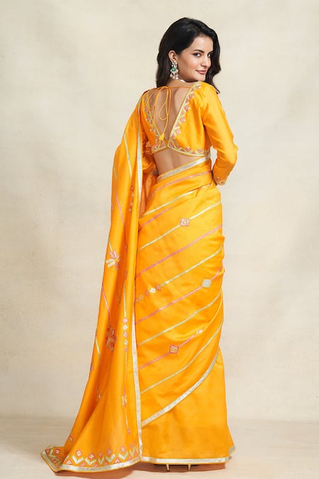 Gulabo By Abu Sandeep_Yellow Chanderi Gota Patti Embellished Saree _at_Aza_Fashions