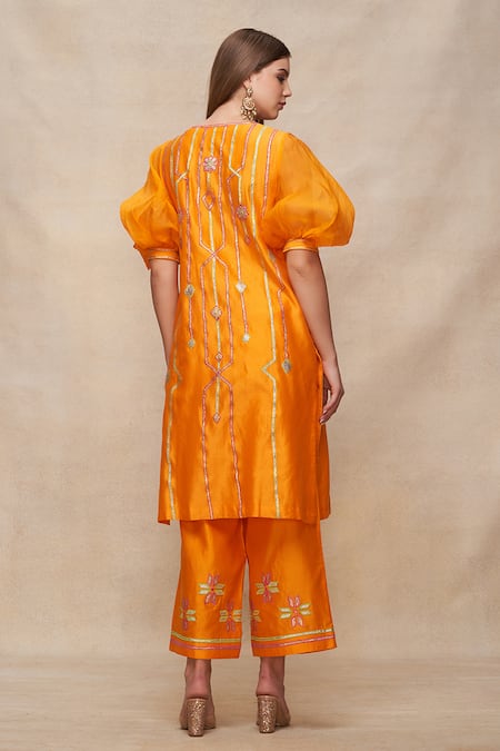 Gulabo By Abu Sandeep Gota Embellished Puff Sleeve Chanderi Kurta 