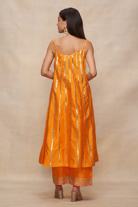 Shop Gulabo By Abu Sandeep Yellow Chanderi Embellished Gota Border Pant at Aza Fashions Shop_Gulabo By Abu Sandeep_Yellow Chanderi Embellished Gota Border Pant _at_Aza_Fashions