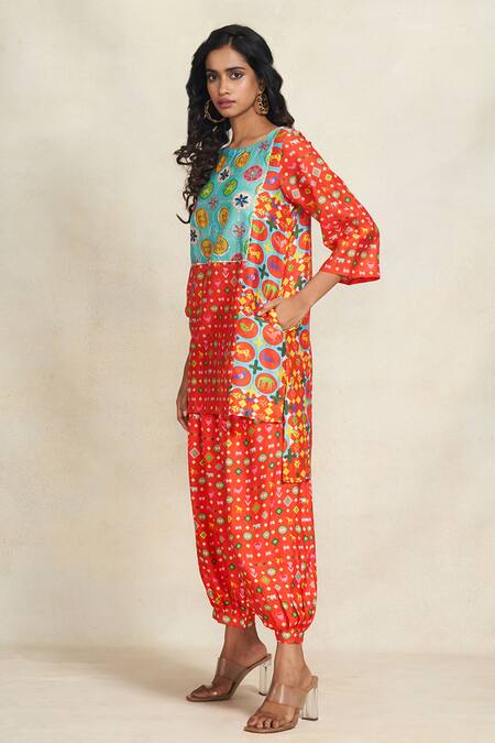 Gulabo By Abu Sandeep_Red Chanderi Digital Printed Botanic Afghani Salwar  _Online_at_Aza_Fashions