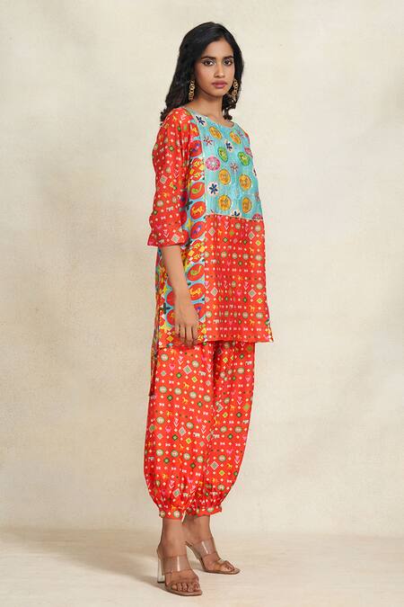 Buy_Gulabo By Abu Sandeep_Red Chanderi Digital Printed Botanic Afghani Salwar  _Online_at_Aza_Fashions