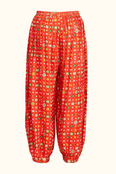 Gulabo By Abu Sandeep_Red Chanderi Digital Printed Botanic Afghani Salwar  _at_Aza_Fashions