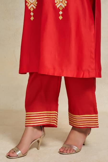Shop Gulabo By Abu Sandeep Red Chanderi Gota Patti Embroidered Straight Pant at Aza Fashions Shop_Gulabo By Abu Sandeep_Red Chanderi Gota Patti Embroidered Straight Pant _at_Aza_Fashions