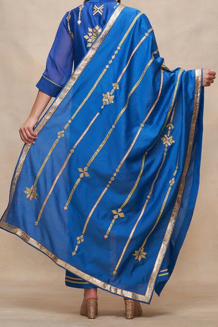 Gulabo By Abu Sandeep Blue Chanderi Embroidered Gota Dupatta Online at Aza Fashions Gulabo By Abu Sandeep_Blue Chanderi Embroidered Gota Dupatta _Online_at_Aza_Fashions