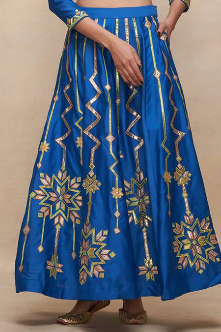 Buy_Gulabo By Abu Sandeep_Blue Chanderi Gota Patti Embroidered Flared Lehenga Skirt _Online_at_Aza_Fashions