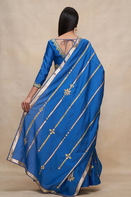 Gulabo By Abu Sandeep_Blue Chanderi Gota Patti Embroidered Flared Lehenga Skirt _at_Aza_Fashions