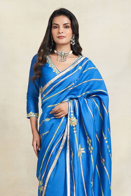 Gulabo By Abu Sandeep_Blue Chanderi Gota Patti Embroidered Saree _Online_at_Aza_Fashions