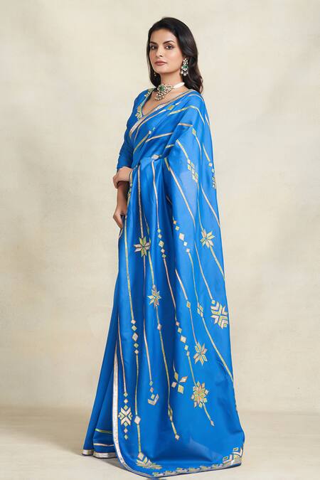 Buy_Gulabo By Abu Sandeep_Blue Chanderi Gota Patti Embroidered Saree _Online_at_Aza_Fashions