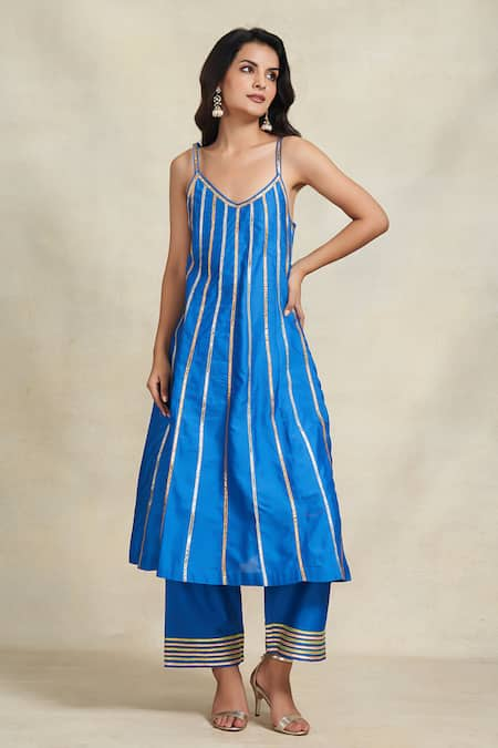 Gulabo by Abu Sandeep Striped Gota Embroidered Slip Dress 