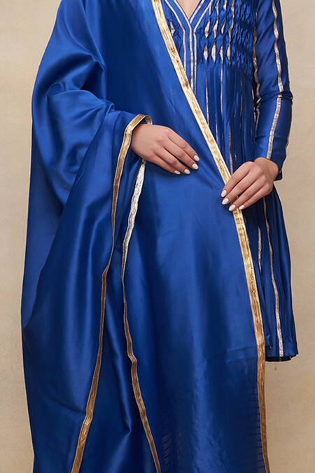 Gulabo By Abu Sandeep_Blue Chanderi Embroidered Gota Border Dupatta  _Online_at_Aza_Fashions