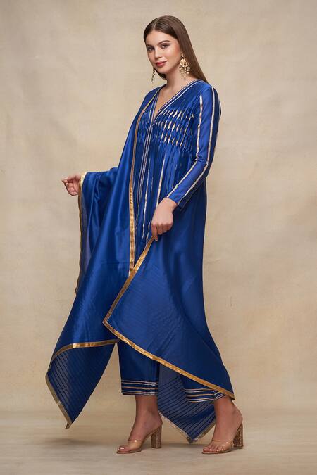 Buy_Gulabo By Abu Sandeep_Blue Chanderi Embroidered Gota Border Dupatta  _Online_at_Aza_Fashions