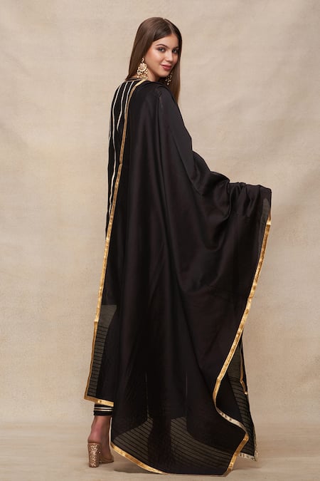 Shop_Gulabo By Abu Sandeep_Black Chanderi Embroidery Gota Dupatta  _at_Aza_Fashions