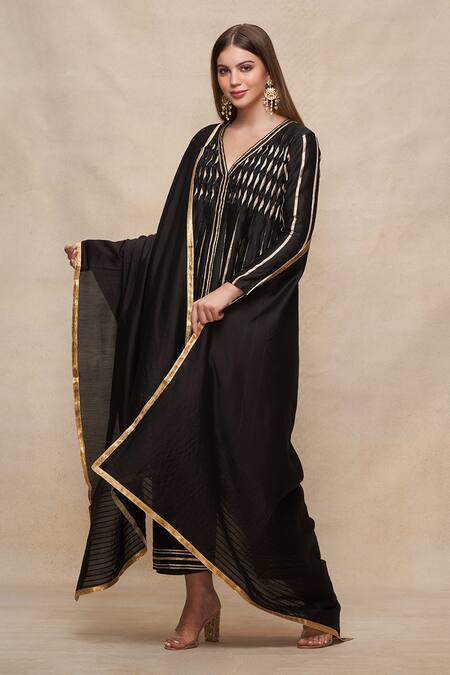 Buy_Gulabo By Abu Sandeep_Black Chanderi Embroidery Gota Dupatta  _Online_at_Aza_Fashions
