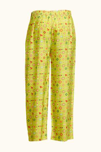 Buy_Gulabo By Abu Sandeep_Green Chanderi Abstract Print Pant _Online_at_Aza_Fashions