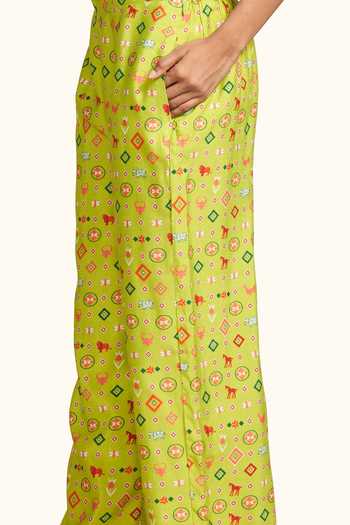 Shop_Gulabo By Abu Sandeep_Green Chanderi Abstract Print Pant _Online_at_Aza_Fashions