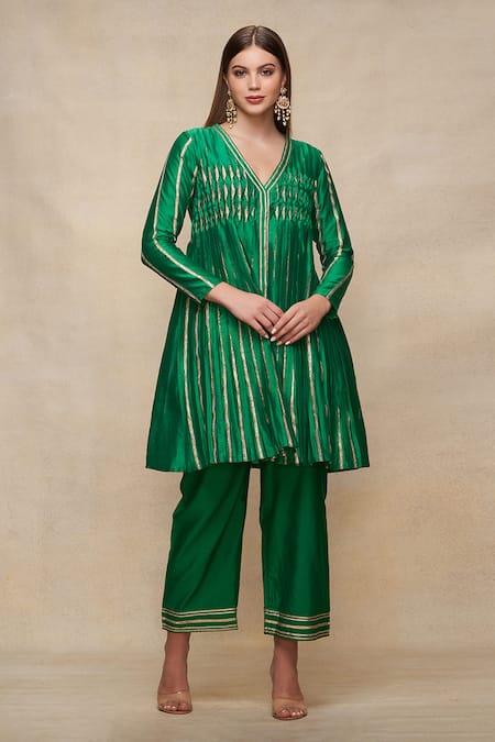 Gulabo by Abu Sandeep Chanderi A-Line Gota Work Kurta 