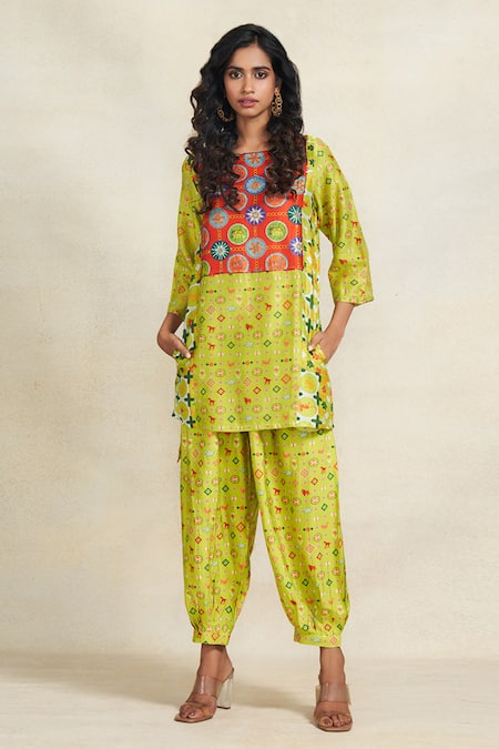 Gulabo By Abu Sandeep Green Chanderi Print Geometric Salwar