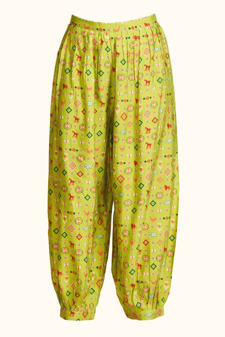 Gulabo By Abu Sandeep_Green Chanderi Print Geometric Salwar  _at_Aza_Fashions