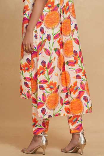 Buy Gulabo By Abu Sandeep Orange 100% Linen Kadam Print Tie-up Collar Tunic Buy_Gulabo By Abu Sandeep_Orange 100% Linen Kadam Print Tie-up Collar Tunic