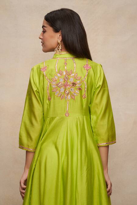 Gulabo By Abu Sandeep_Green Chanderi Embellished Gota Band U Yoke Anarkali  _at_Aza_Fashions