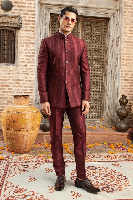 Abkasa Cinnamon Pintucked Bandhgala & Pant Set 