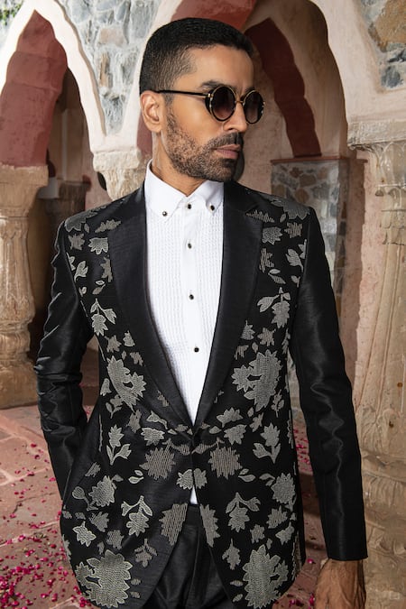 Abkasa Black Terry Rayon Embroidered Bead Work Nigella Tuxedo And Pant Set Online at Aza Fashions Abkasa_Black Terry Rayon Embroidered Bead Work Nigella Tuxedo And Pant Set _Online_at_Aza_Fashions