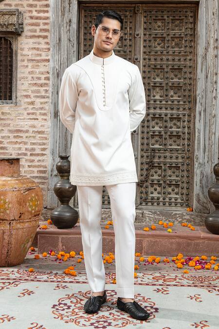 Shop_Abkasa_White Modal Satin Placement Elira Straight Fit Kurta With Pant  _Online_at_Aza_Fashions