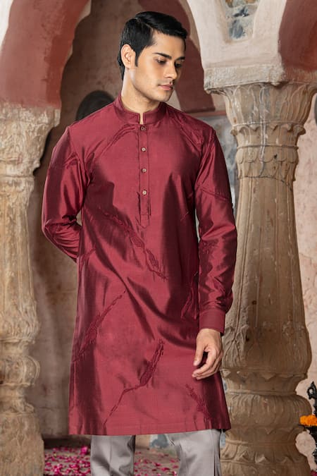 Abkasa Bordeaux Placement Embroidered Kurta With Pant 