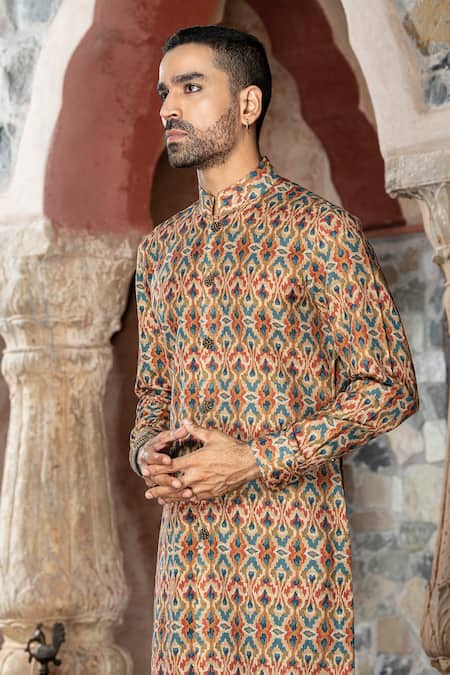 Buy_Abkasa_Brown 100% Cotton Print Mandala Auburn Kurta With Pant  _Online_at_Aza_Fashions