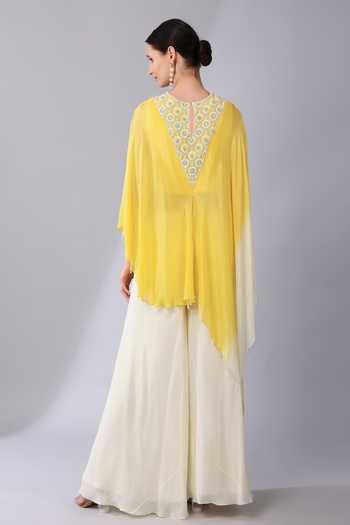 KEITH GOMES Sequin Dahlia Embroidered Yoke Ombre Asymmetric Tunic With Palazzo 
