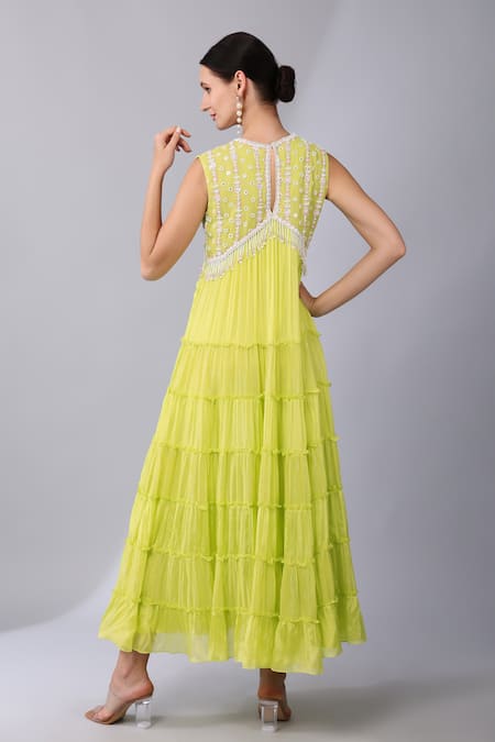 Keith Gomes Mughal Fleur Mirror Embroidered Tiered Ethnic Dress 