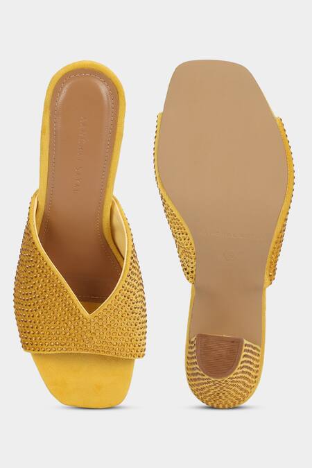 Shop Aanchal Sayal Yellow Embellished Stone Heels at Aza Fashions Shop_Aanchal Sayal_Yellow Embellished Stone Heels_at_Aza_Fashions