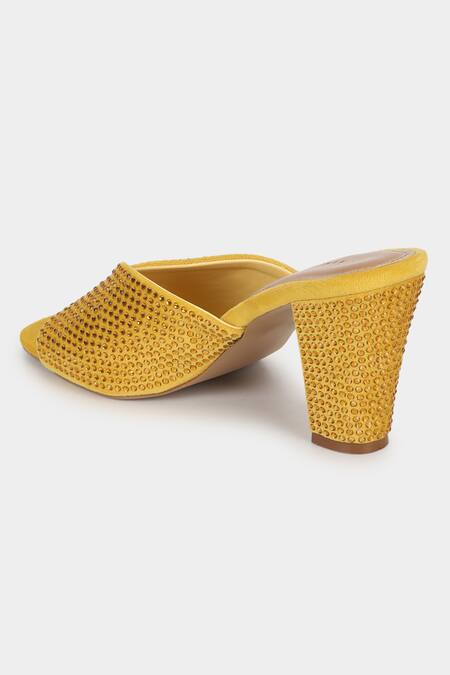 Aanchal Sayal Yellow Embellished Stone Heels Online at Aza Fashions Aanchal Sayal_Yellow Embellished Stone Heels_Online_at_Aza_Fashions