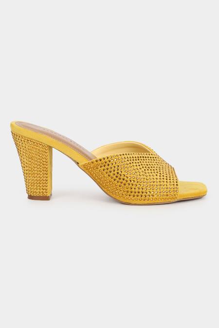 Buy Aanchal Sayal Yellow Embellished Stone Heels Online at Aza Fashions Buy_Aanchal Sayal_Yellow Embellished Stone Heels_Online_at_Aza_Fashions