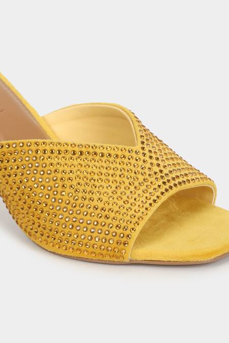 Shop Aanchal Sayal Yellow Embellished Stone Heels Online at Aza Fashions Shop_Aanchal Sayal_Yellow Embellished Stone Heels_Online_at_Aza_Fashions