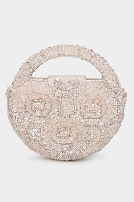 Shop_Aanchal Sayal_White Embellished Alyssa Clutch_at_Aza_Fashions