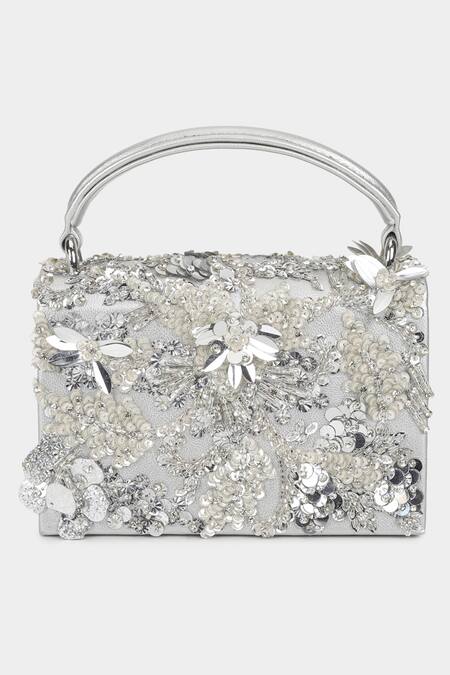 Aanchal Sayal Silver Embroidery Candice Embellished Clutch