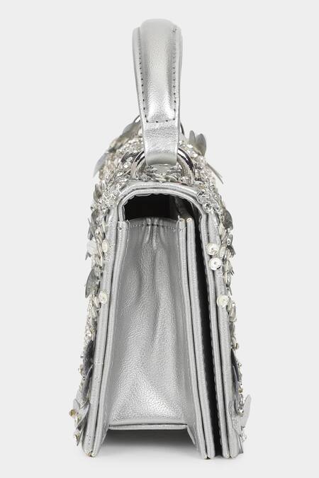 Aanchal Sayal_Silver Embroidery Candice Embellished Clutch_Online_at_Aza_Fashions