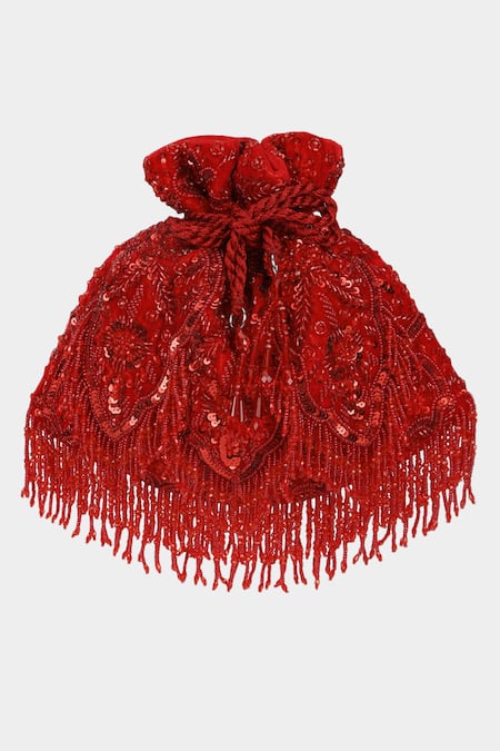 Aanchal Sayal Red Sequin Grace Velvet Embroidered Potli