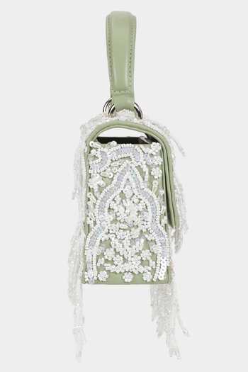 Aanchal Sayal_Green Sequin Veronica Crystal Embroidered Bag_Online_at_Aza_Fashions