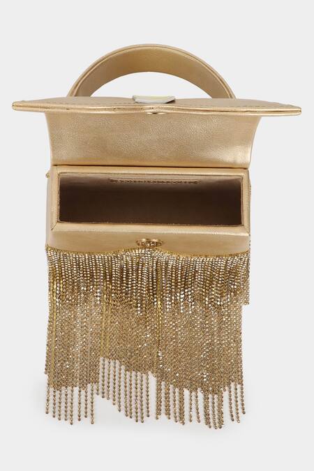 Buy_Aanchal Sayal_Gold Chain Giselle Rectangle Shaped Bag_Online_at_Aza_Fashions