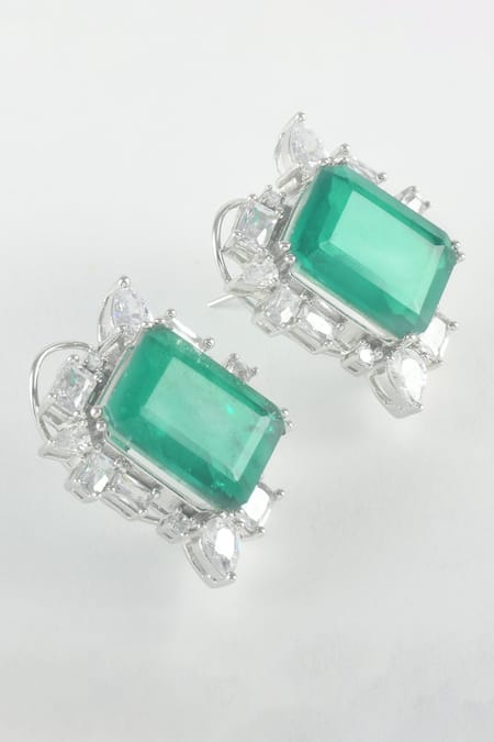 Zaza By Somya Green Stone Royal Highness Stud Earrings 