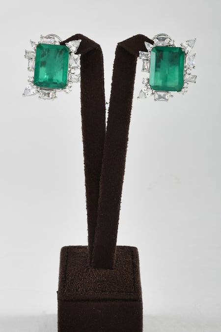 Zaza By Somya Green Stones Royal Highness Stud Earrings Online at Aza Fashions Zaza By Somya_Green Stones Royal Highness Stud Earrings _Online_at_Aza_Fashions