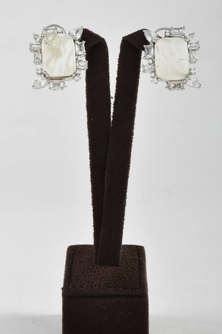 Zaza By Somya_White Pearls, Stones Mother Of Royal Highness Stud Earrings _Online_at_Aza_Fashions