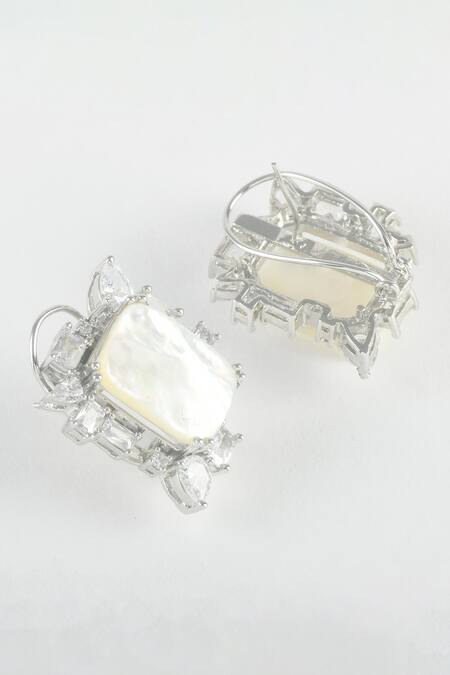 Buy_Zaza By Somya_White Pearls, Stones Mother Of Royal Highness Stud Earrings _Online_at_Aza_Fashions