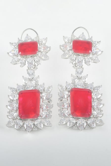 Shop Zaza By Somya Red Stones, Crystals Ruby Dutch Royal Dangler Earrings at Aza Fashions Shop_Zaza By Somya_Red Stones, Crystals Ruby Dutch Royal Dangler Earrings _at_Aza_Fashions
