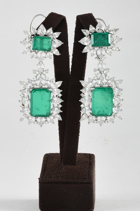 Shop Zaza By Somya Green Stones Dutch Royal Dangler Earrings at Aza Fashions Shop_Zaza By Somya_Green Stones Dutch Royal Dangler Earrings _at_Aza_Fashions