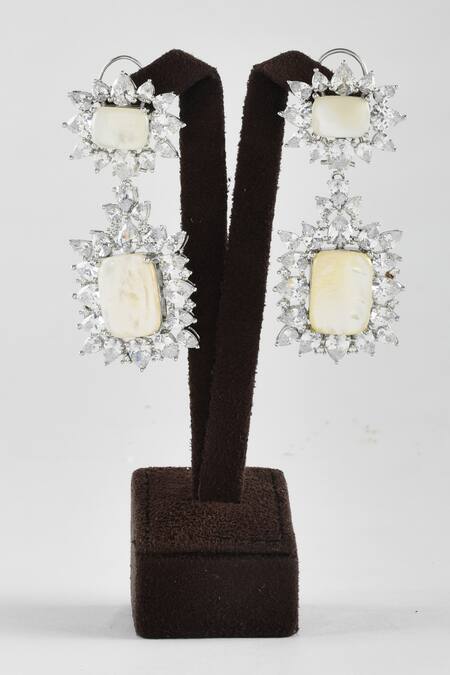 Zaza By Somya White Pearls, Crystals Dutch Royal Mother Of Dangler Earrings Online at Aza Fashions Zaza By Somya_White Pearls, Crystals Dutch Royal Mother Of Dangler Earrings _Online_at_Aza_Fashions